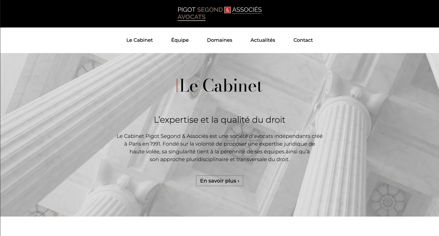 Pigot Segond et Associés website - Elegant corporate law firm website design featuring modern UI and professional aesthetics